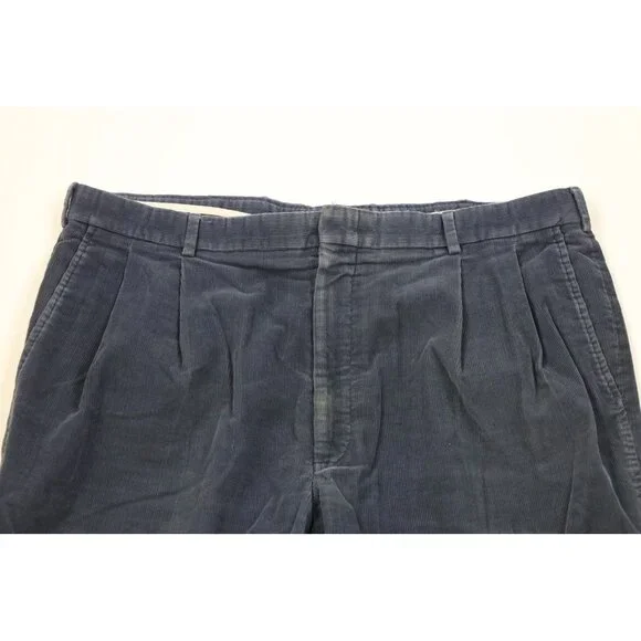 Vintage 70s Lands End Mens 40x32 Faded Wide Leg Corduroy Chino Pants Blue USA